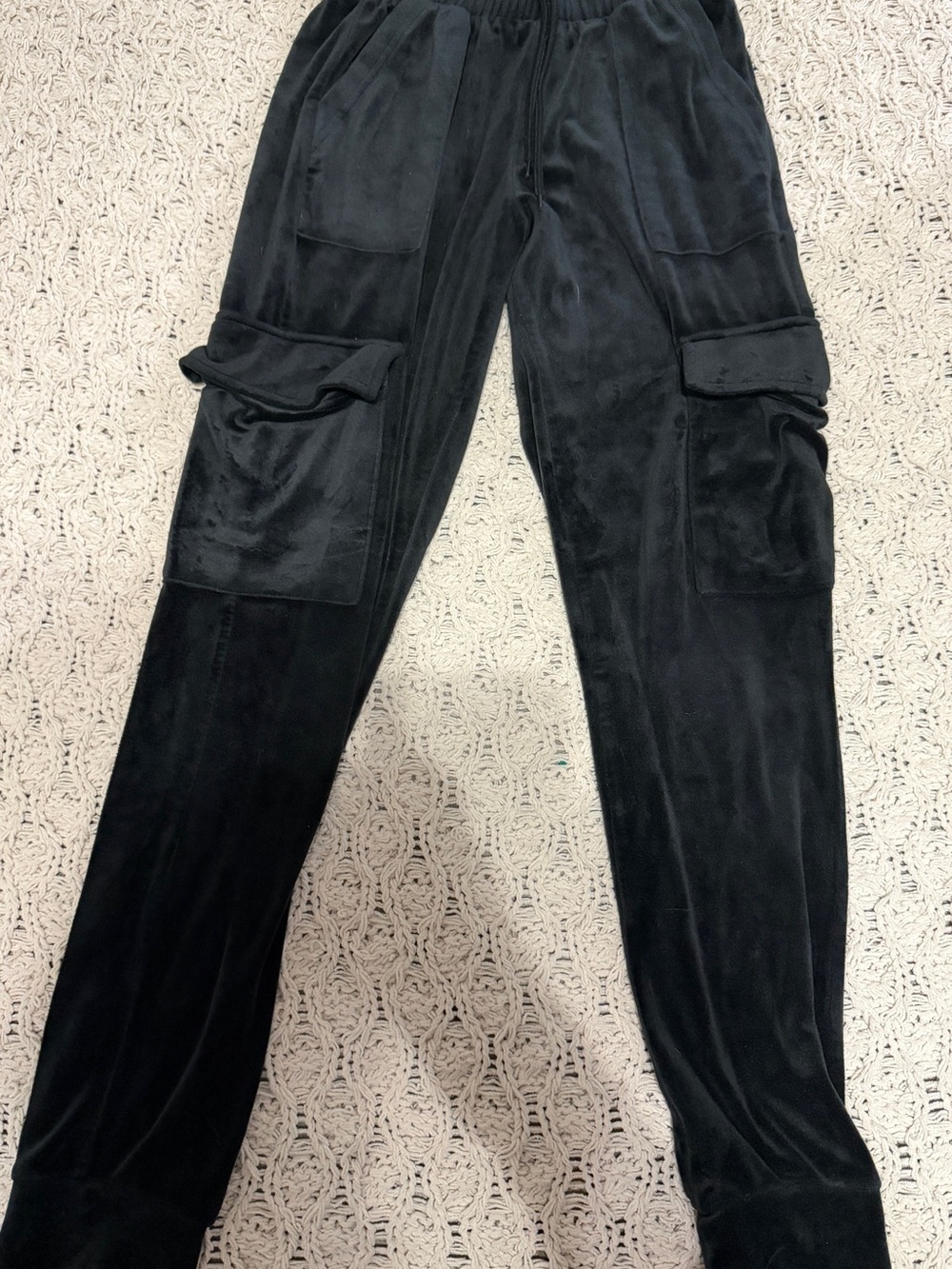 refuge Black Cargo Velour Joggers with Patch Pockets